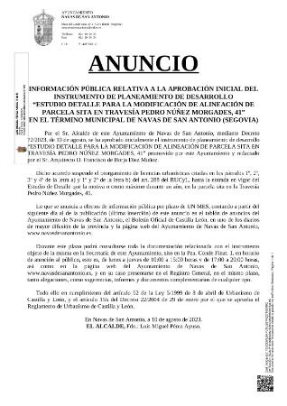 Imagen ESTUDIO DETALLE PARA LA MODIFICACIÓN DE ALINEACIÓN DE PARCELA SITA EN TRAVESÍA PEDRO NÚÑEZ MORGADES 41